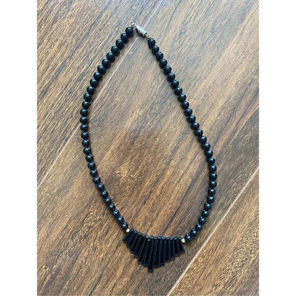 Black bead and bohemian native design necklace - Picture 3 of 3